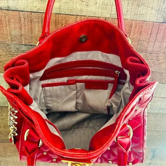 Micheal Kors Rare Red Hamilton Quilted Studded Leather ayote/Satchel Bag - Picture 12 of 12
